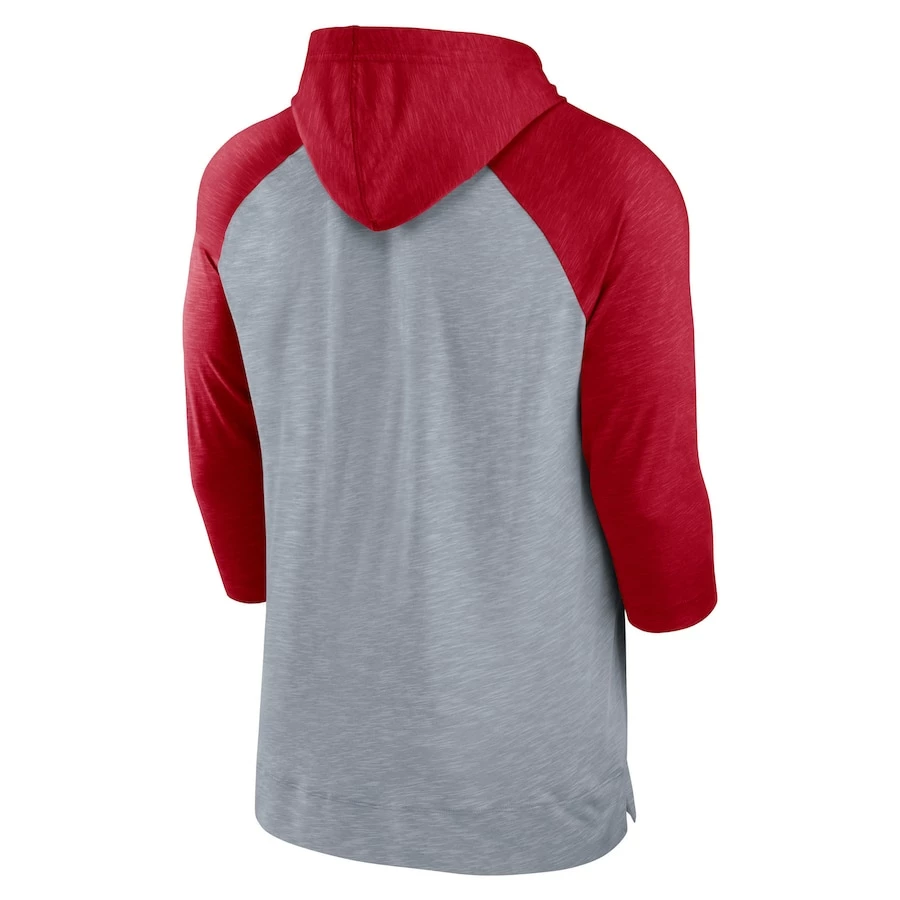 Men's Nike Heather Gray/Heather Scarlet San Francisco 49ers Raglan 3/4-Sleeve Pullover Hoodie - Image 3