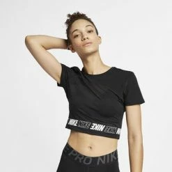 Nike Womens Pro Short Sleeve Crop Top - Black/White