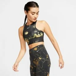 Nike Womens Floral Sports Bra - Wheat/Black