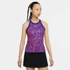 Nike Womens Dri-FIT Printed Tennis Tank - Purple/White