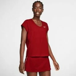 Nike Womens Dri-FIT Short-Sleeve Top - Gym Red/White