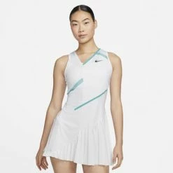 Nike Womens Court Tennis Dress - White/Washed Teal