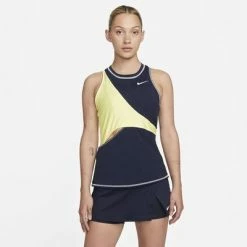 Nike Womens Slam Tennis Tank - Obsidian/Light Zitron/White