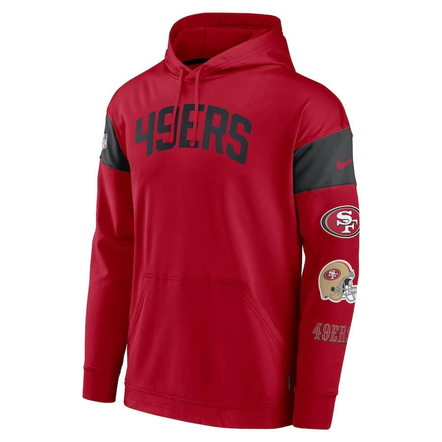 Men's Nike Scarlet/Black San Francisco 49ers Sideline Athletic Arch Jersey Performance Pullover Hoodie - Image 2