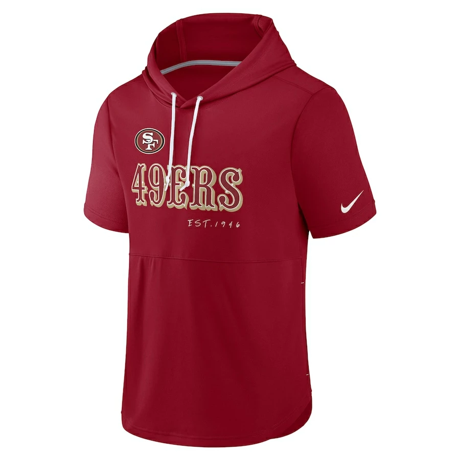 Men's Nike Scarlet San Francisco 49ers Short Sleeve Pullover Hoodie - Image 2