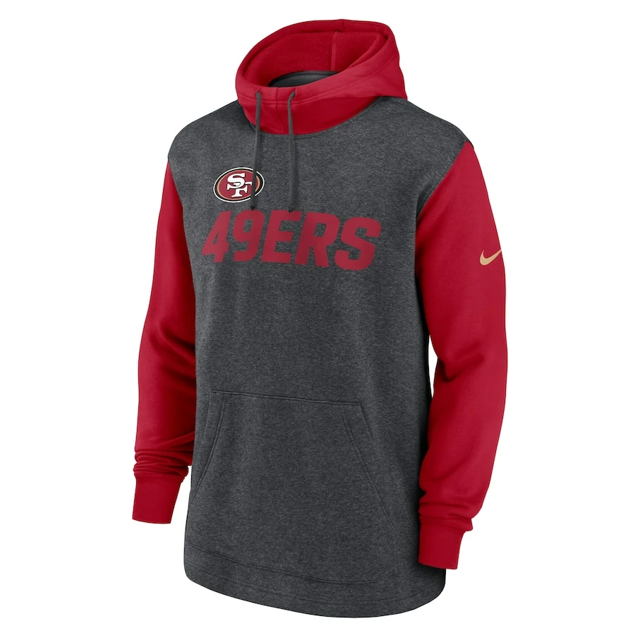 Men's Nike Heathered Charcoal/Scarlet San Francisco 49ers Surrey Legacy Pullover Hoodie - Image 2